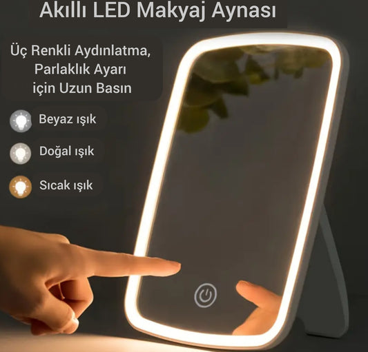Taşınabilir LED Makyaj Aynası – 3 Işık Modu | Dokunmatik, Ayarlanabilir Parlaklık, Kompakt & Şık Tasarım